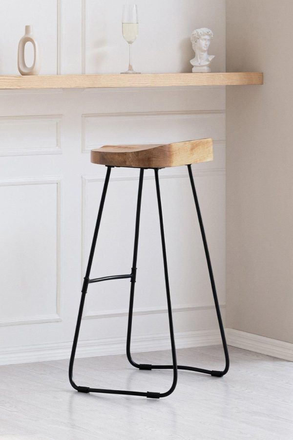 Romboss Saddle Seat Kitchen  Breakfast Bar Stool Handmade Armless Mango Wood Bar Stools with Black Legs for Dining Room | Bed Sava