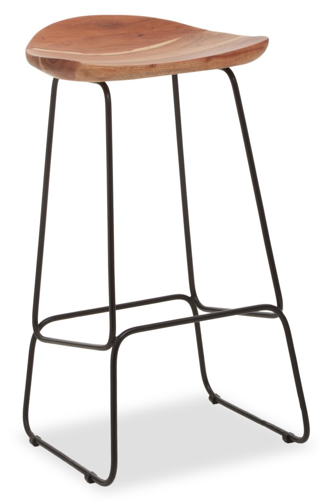 Black Frame Bar Stool with Wooden Seat Kitchen Bar Stool with Footrest Metal Bar Stool for Home | Bed Sava