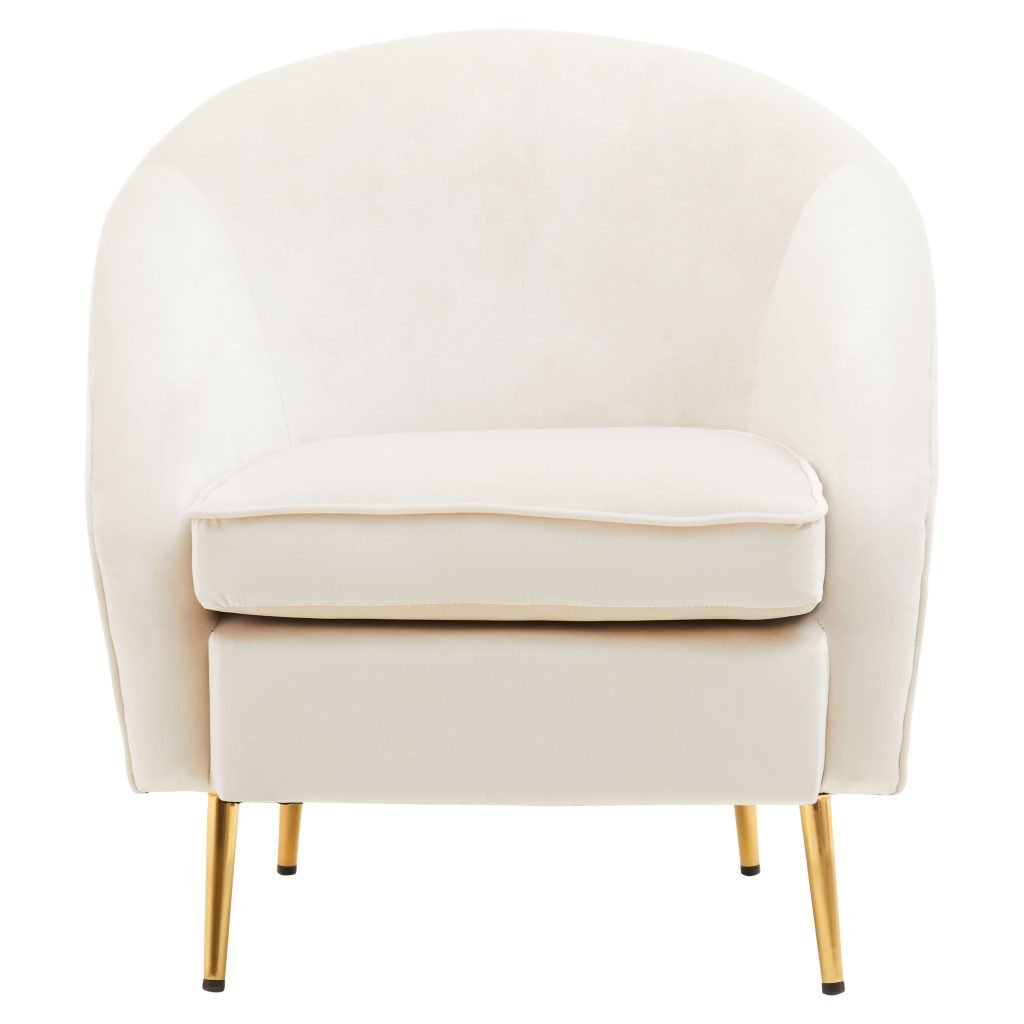 Beige Velvet Armchair with Cushion, Plush Foam Seat With Gold Finish Metal Legs, Living Room Accent Chair