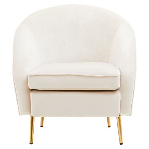 Beige Velvet Armchair with Cushion Plush Foam Seat With Gold Finish Metal Legs Living Room Accent Chair | Bed Sava