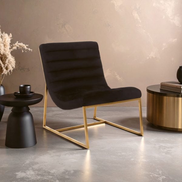 Black Velvet Cocktail Chair Modern Art Deco Black Velvet Accent Chair Matte Gold Stainless Steel Frame | Bed Sava