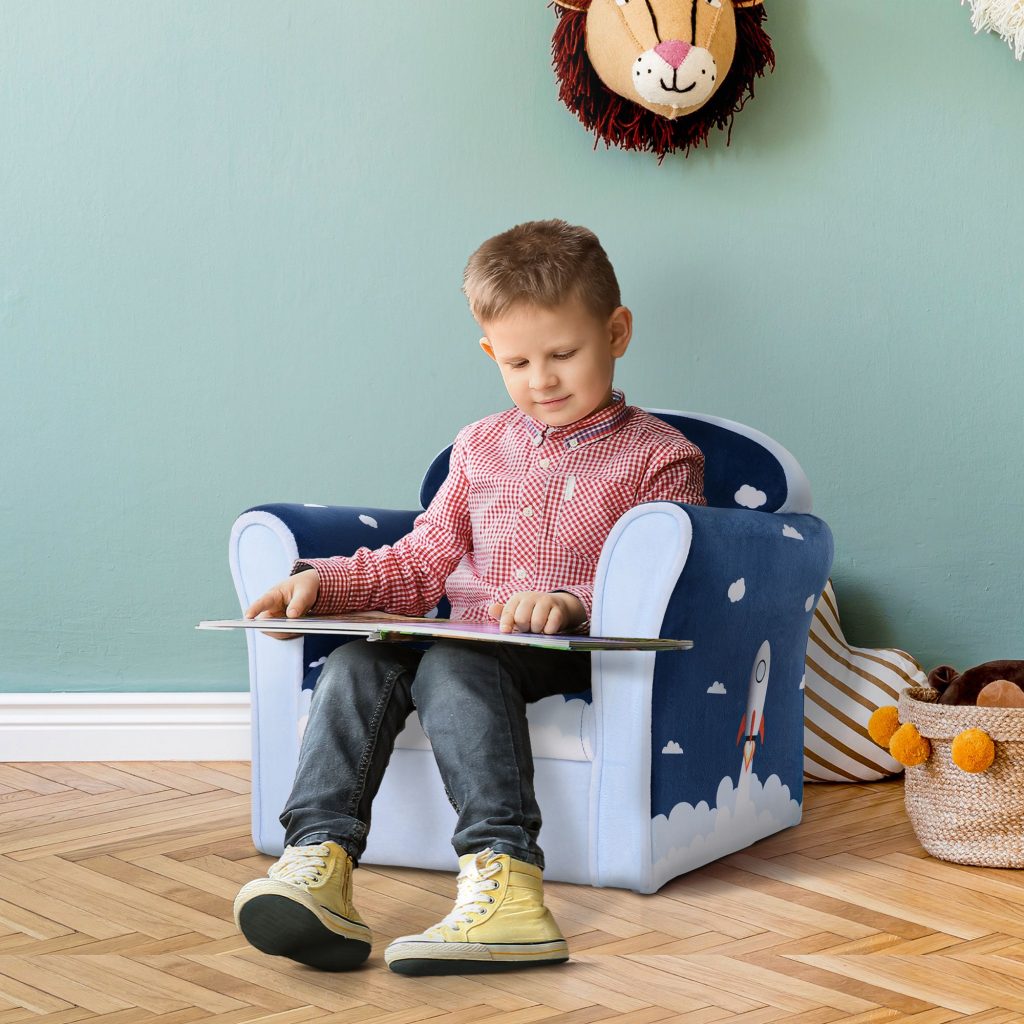 Children's Armchair Kids Sofa Tub Chair Seat Cartoon Flannel Wooden Non-slip
