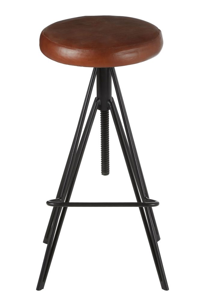 Stylish Round Leather Stool, Comfortable Leather Upholstered Bar Stool, Sturdy Metal Kitchen Stool
