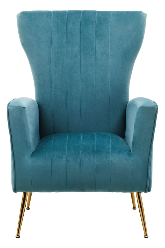 Green Velvet Chair with Gold Finish Legs, Vertical Channel Tufted Comfort Seat, Winged-Back Velvet Armchair