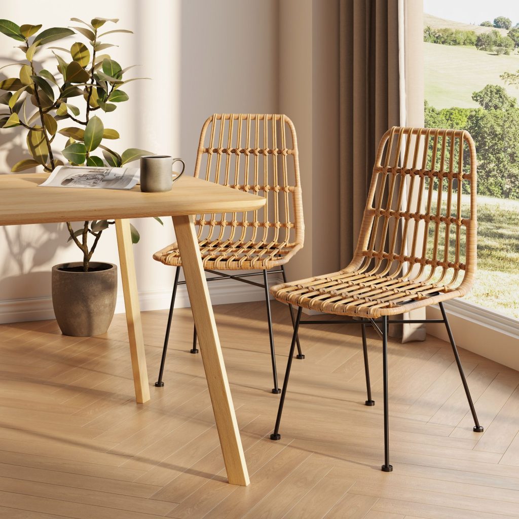Rattan Wicker Effect with Metal Legs Dining Chairs Set