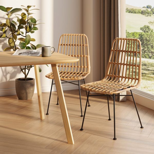Rattan Wicker Effect with Metal Legs Dining Chairs Set | Bed Sava