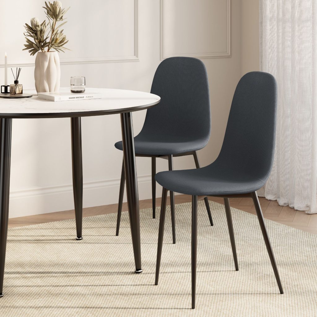 Cavell Cord Design with Black Legs Set of Dining Chairs