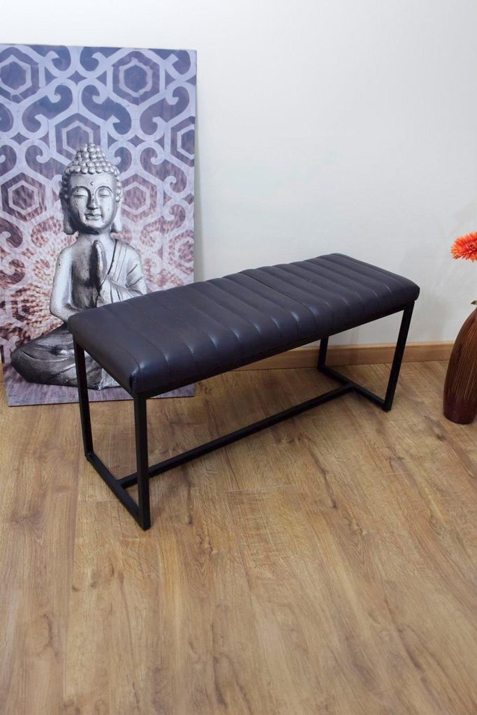 Rustic Handmade Genuine Grey Leather Artisan Bench