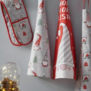 Catherine Lansfield Christmas Gnomes Cotton Kitchen Tea Towel Pack of 4 | Bed Sava