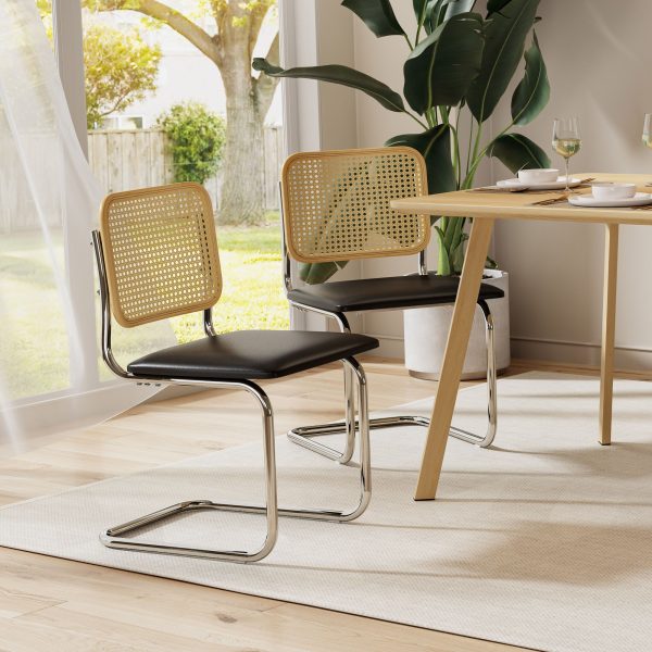 Rattan Effect Cantilever Style with Padded Seat Dining Chairs Set | Bed Sava