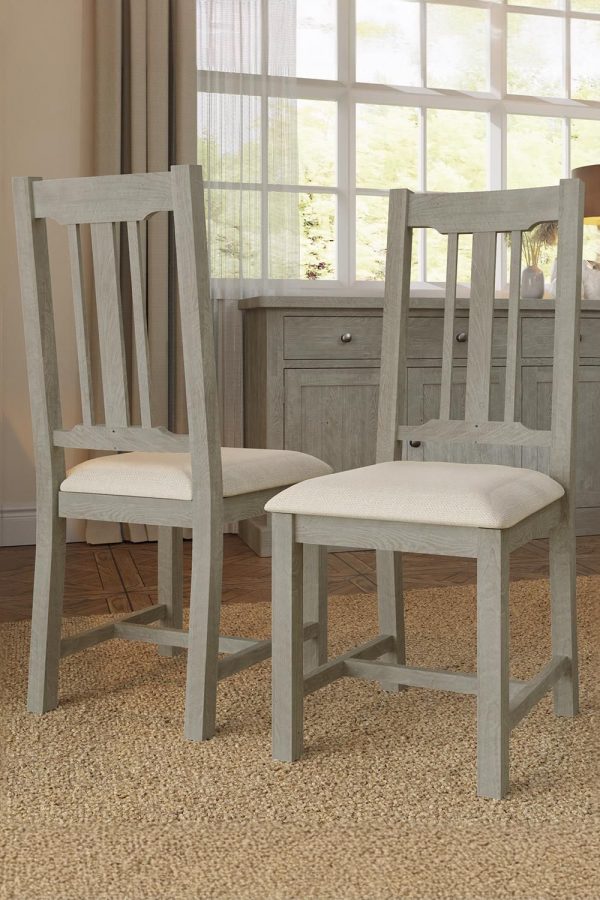 2x Solid Reclaimed Pine Limewashed Dining Chairs | Bed Sava