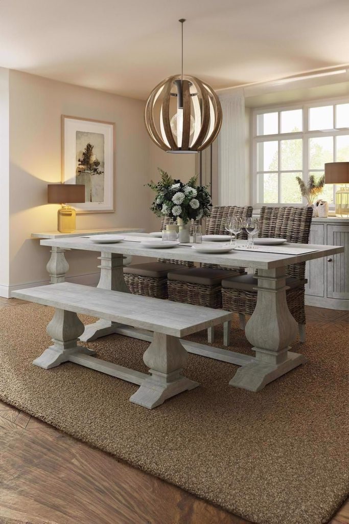 1.5M Solid Reclaimed Pine Dining Bench Limewashed
