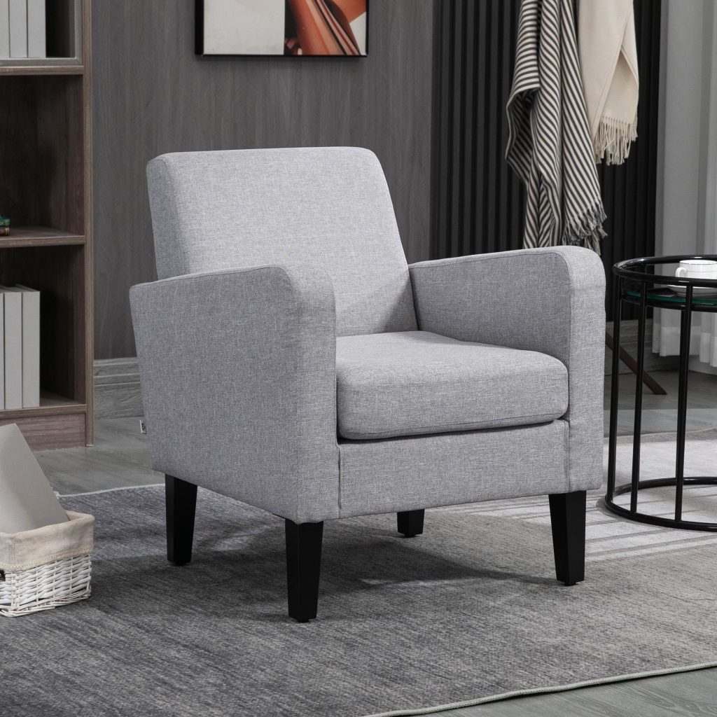 Linen Modern-Curved Armchair Accent Seat w/ Thick Cushion Wood Legs