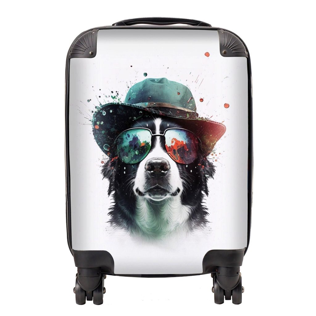 Border Collie Dog Face Glasses And Hat Splashart Suitcase | Bed Sava