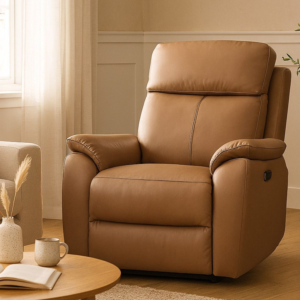 Kingsmere Power Recliner Armchair 1 Seater in Real Leather | Bed Sava