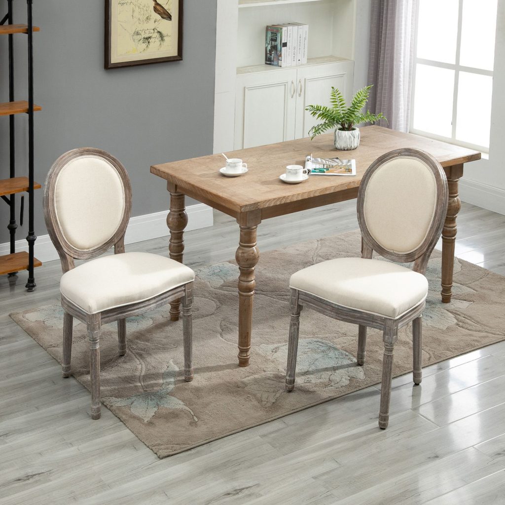 Elegant French Style Dining Chair Set with Wood Frame Foam Seats Cream