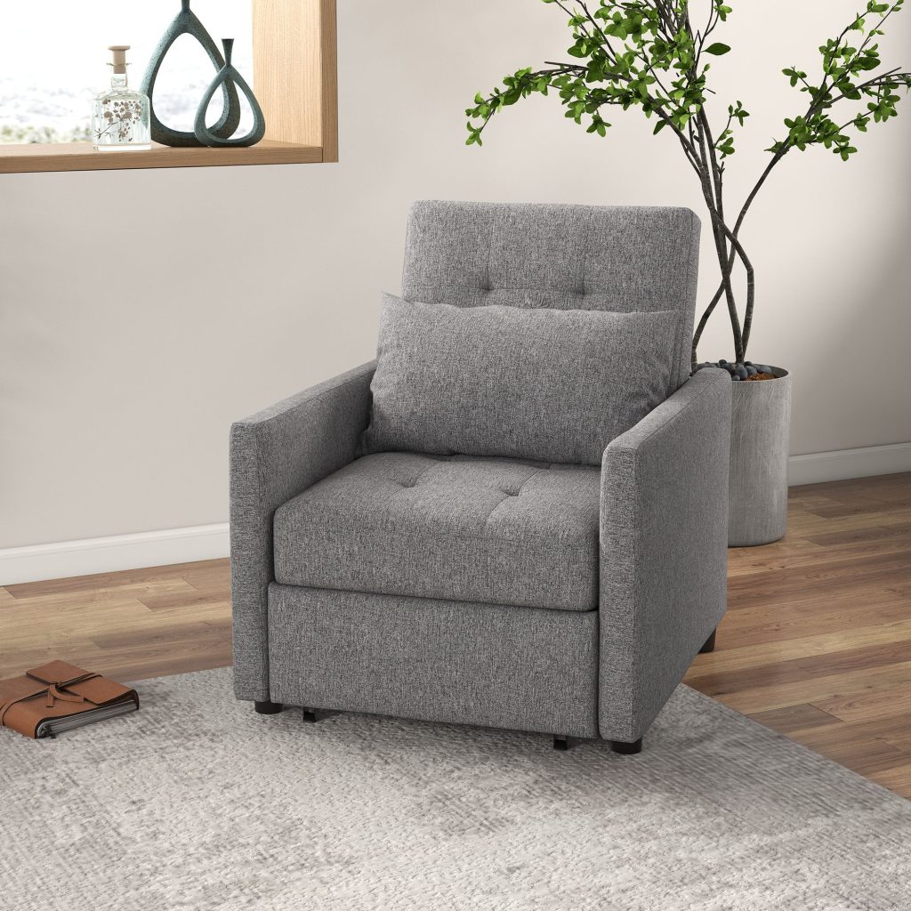 Single Chair Bed with Adjustable Backrest and Wheels for Living Room
