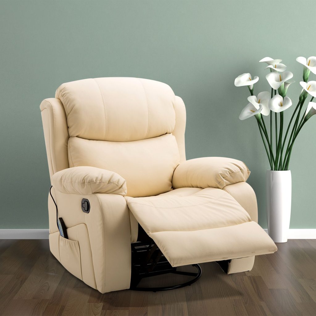 PU Leather Recliner Chair with Massage and Heat Swivel Rocking Armchair