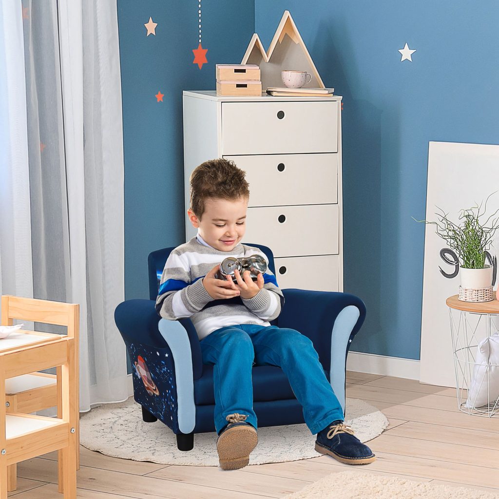 Space Rocket Children Kids Armchair Sofa Fun omfortable Wood Frame 3-6 Yrs Blue