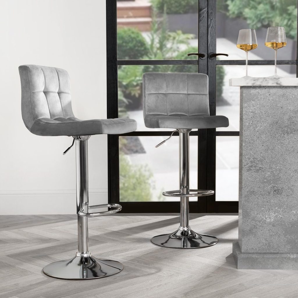 Adjustable Bar Stools x 2 Velvet Swivel Pub Seat Kitchen Breakfast Counter Chair