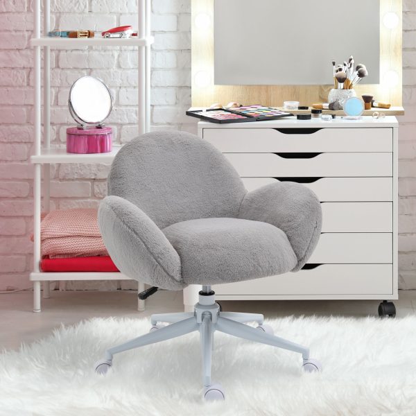 Fluffy Leisure Chair Office Chair with Backrest Armrest Wheels Grey | Bed Sava