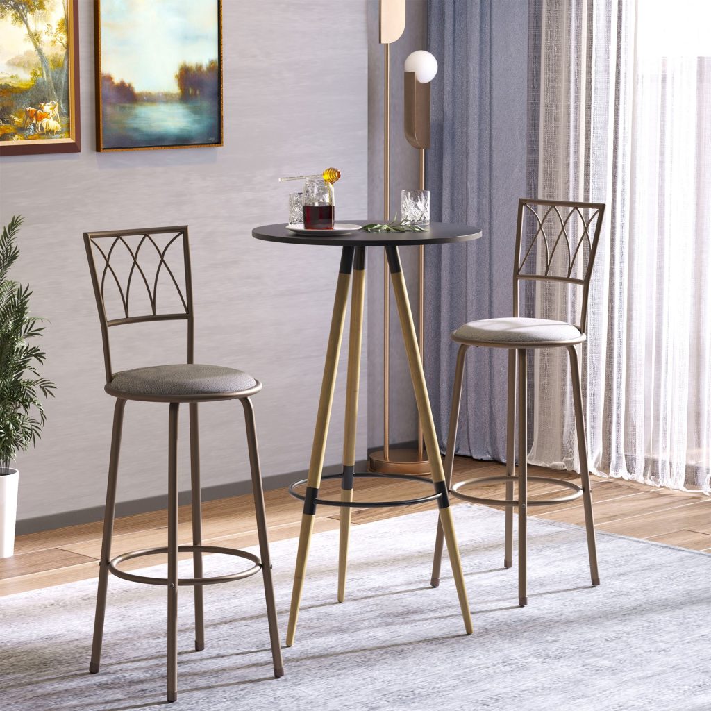Set of 2 Bar Chairs Swivel Upholstered Metal Frame Barstools