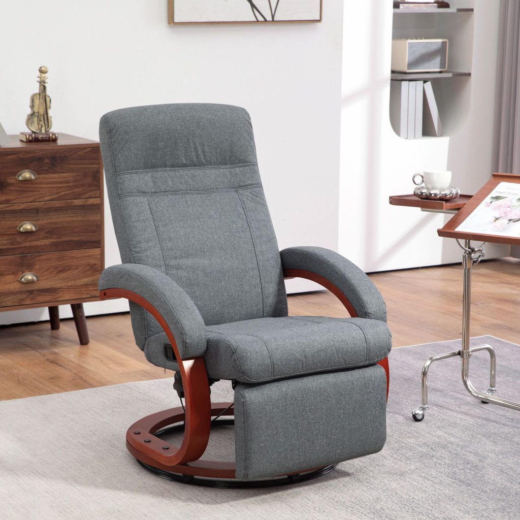 Swivel Recliner Chair with Footrest Wood Base for Living Room Bedroom
