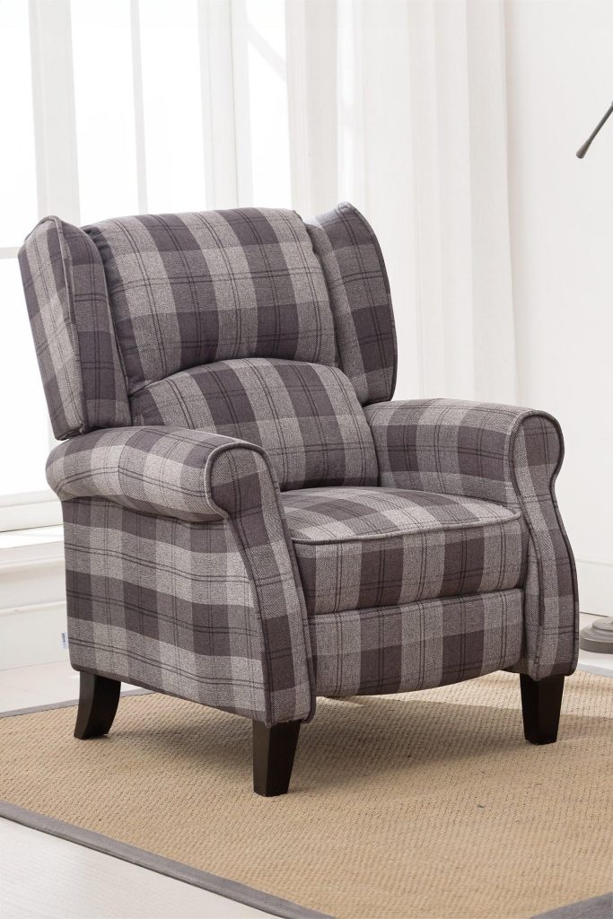 Eaton Wing Back Fireside Checkered Fabric Pushback Recliner Chair