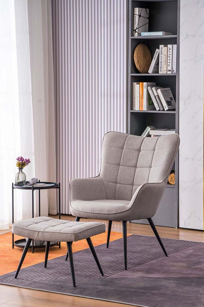 Vera Fabric Occasional Living Room Modern Accent Chair with Footstool
