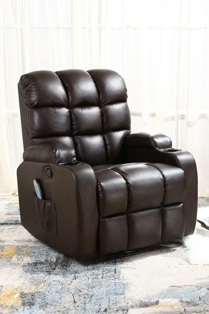 Regal Bonded Leather Recliner Rocking Swivel Heat & Massage Chair