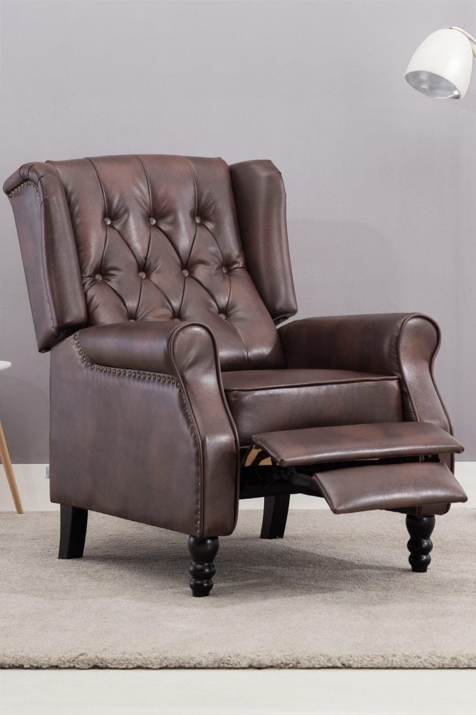 Althorpe Wing Back Recliner Button Back Fireside Leather Chair
