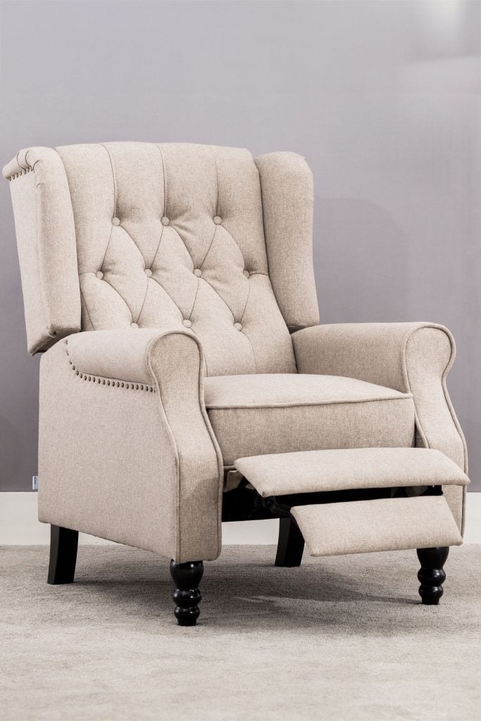 Althorpe Wing Back Recliner Button Back Fireside Linen Chair | Bed Sava