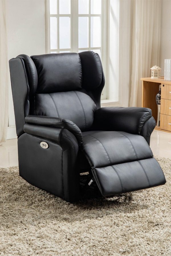 Electric Recliner Chair Wingback Design  USB Port In Bonded Leather | Bed Sava
