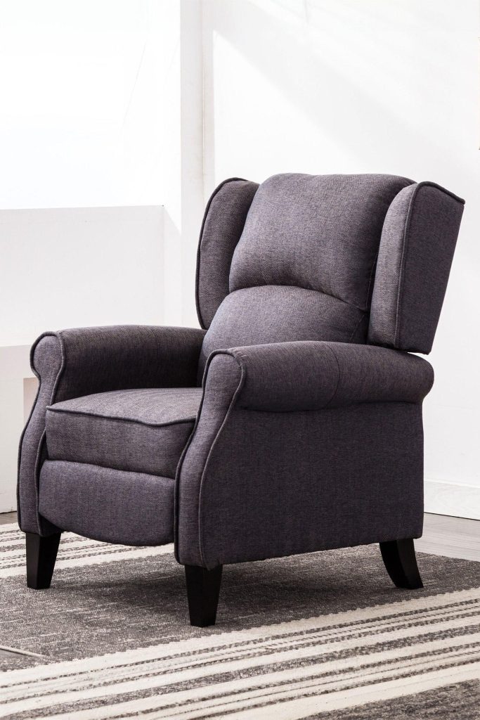 Eaton Wing Back Fireside Herringbone Fabric Pushback Recliner Chair