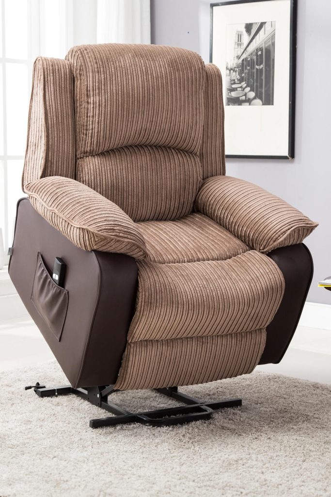Postana Single Motor Electric Rise Recliner Jumbo Cord Fabric Chair