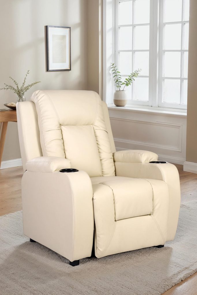 Oscar Pushback Recliner Bonded Leather w Cupholders Chair