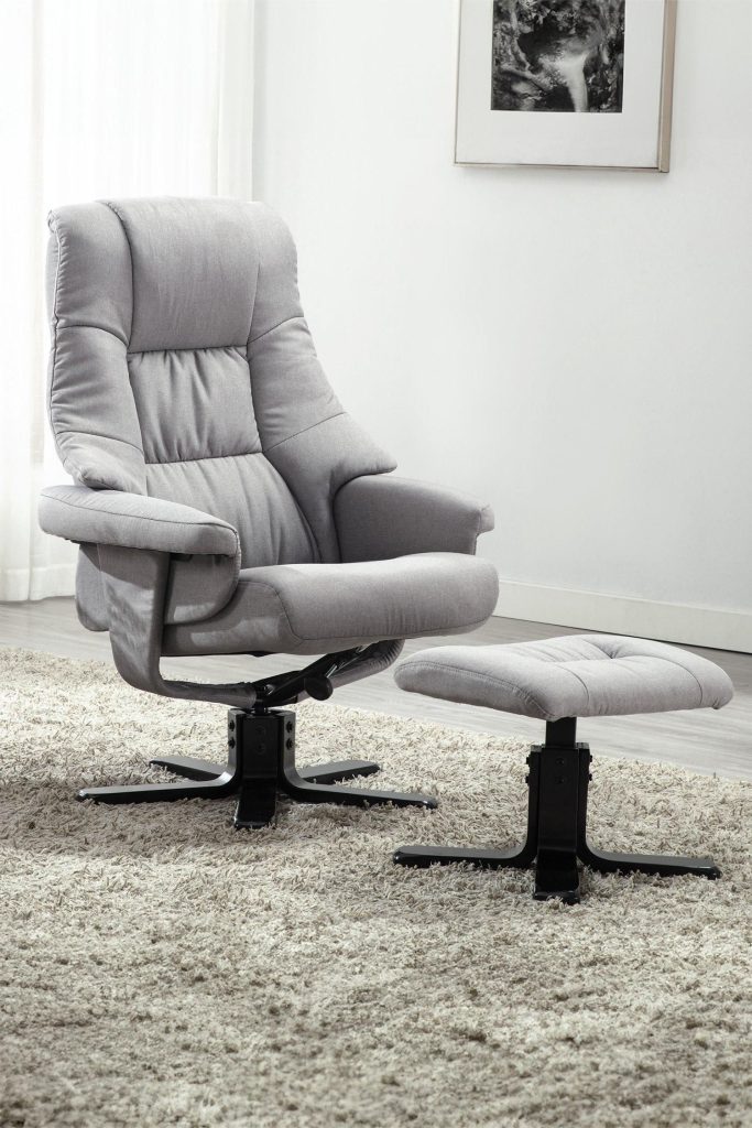 Sorento Swivel Recliner Linen Fabric Chair w Footstool Armchair Grey