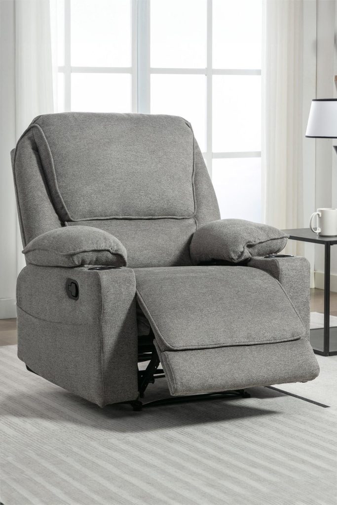 Sydney 1 Seater Fabric Manual Recliner Chair with Cupholders