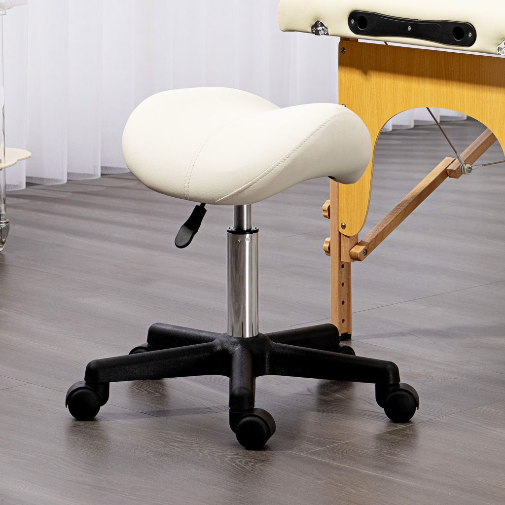 Saddle Stool PU Leather Adjustable Rolling Salon Chair Steel Frame for Massage