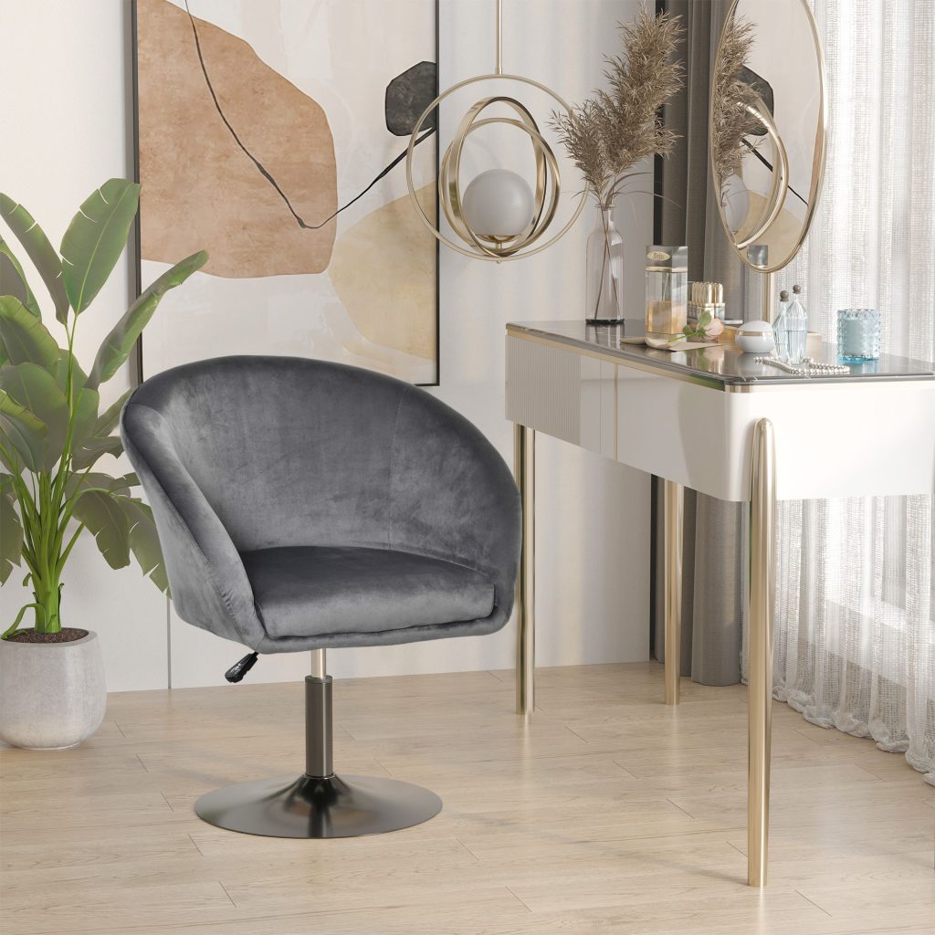 Swivel Bar Stool Fabric Dining Chair with Adjustable Height Grey