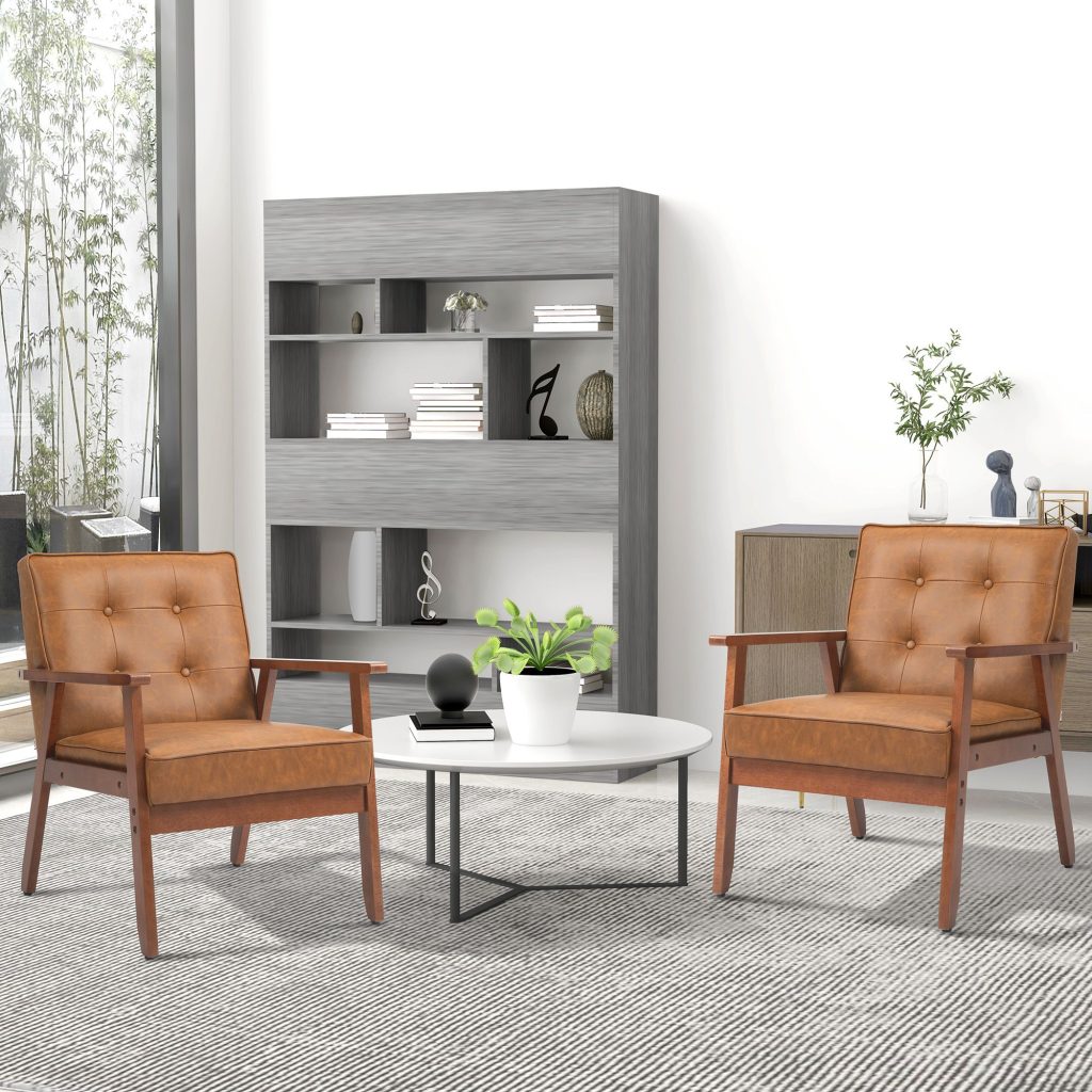 2 Pack Accent Chair PU Leather Armchair for Living Room Brown