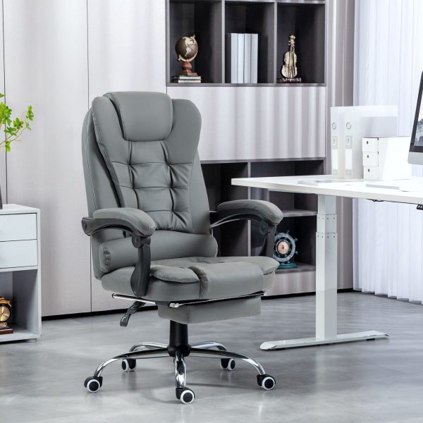 Executive Office Chair PU Leather Swivel Chair with Footrest Grey | Bed Sava
