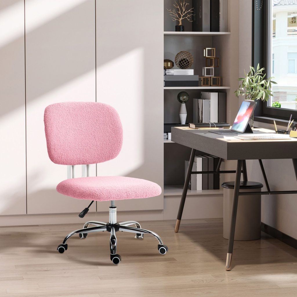 Fluffy Home Office Chair with Adjustable Height Armless Pink | Bed Sava