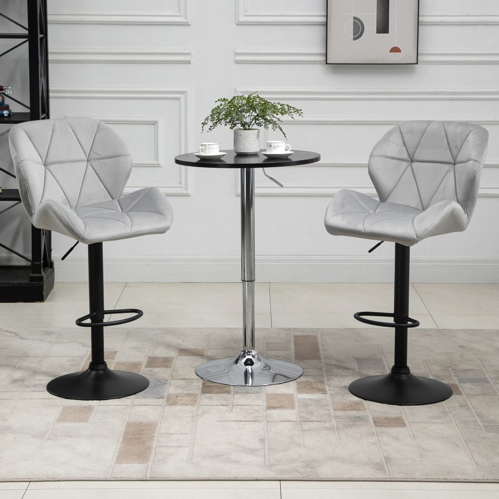 Bar Stool Set of 2 Fabric Adjustable Height Armless Counter Chairs Dark Grey