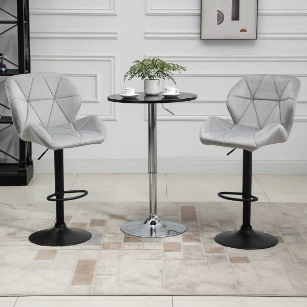 Bar Stool Set of 2 Fabric Adjustable Height Armless Counter Chairs Dark Grey | Bed Sava