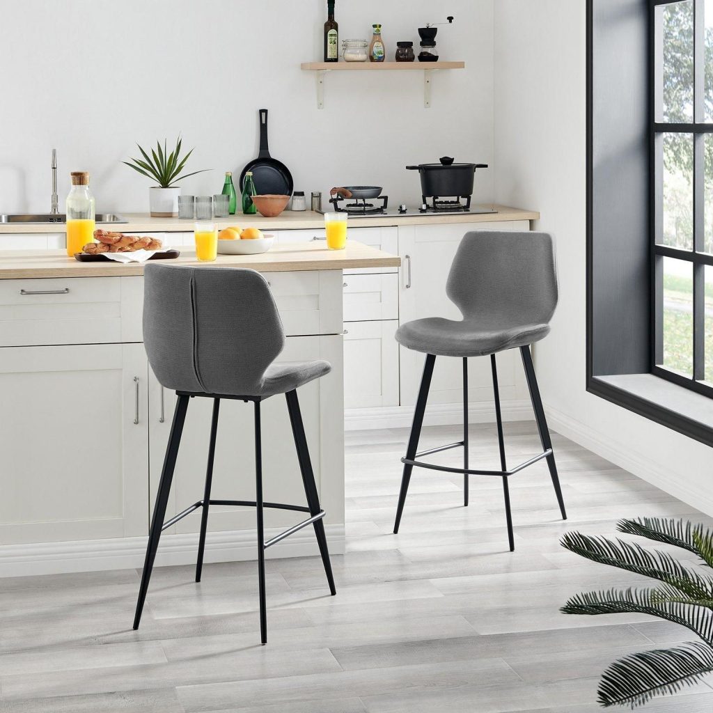 Nyla Set of 2 Fabric Black Leg Bar Chair