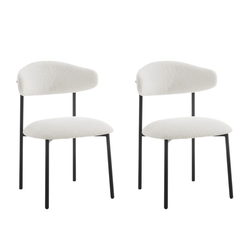 Emerson Boucle Dining Chair Set of 2, White