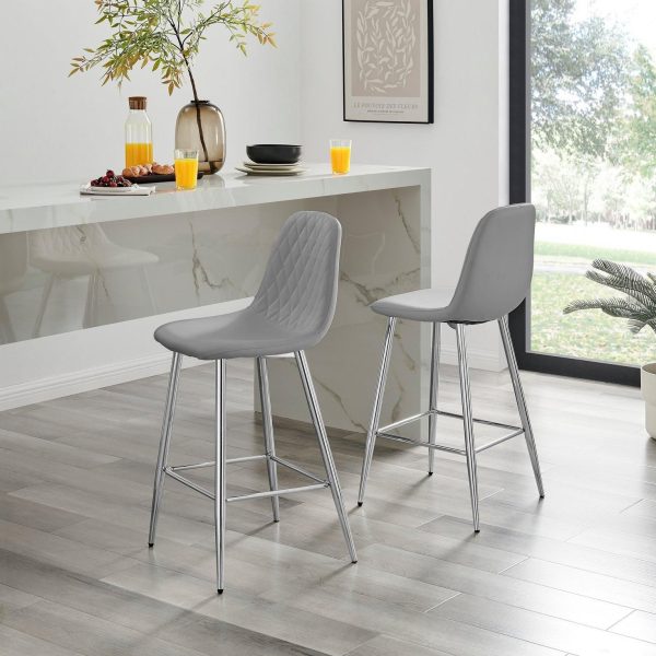 Corona Set of 2 Bar Stools  Faux Leather Bar Chair With Silver Legs  Kitchen Island Stool | Bed Sava