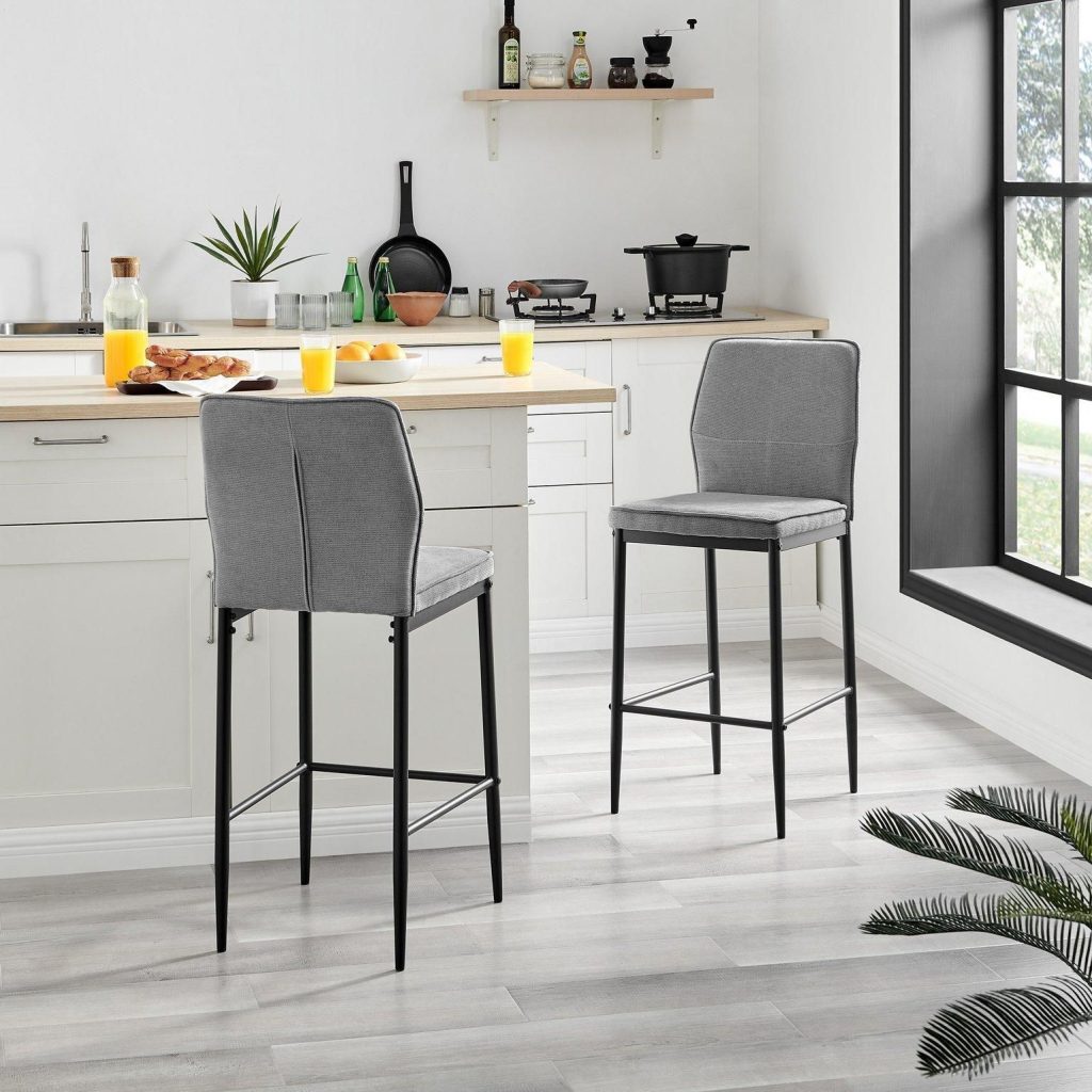 Nika Set of 2 Fabric Black Legs Bar Chair