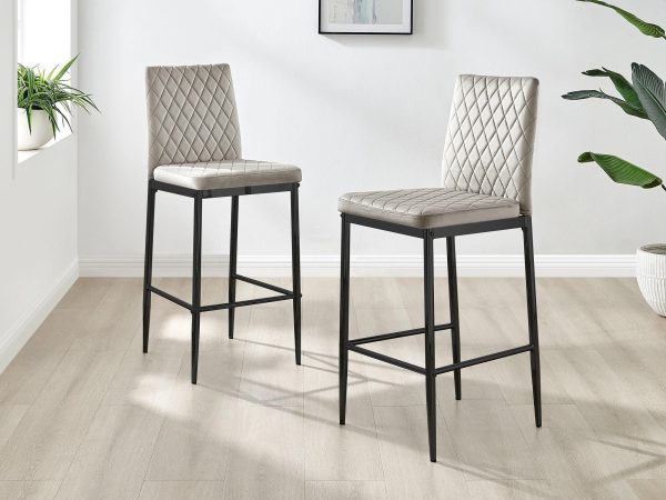 Set of 2 Milan Soft Touch Hatched Velvet Padded Bar Stools With Black Metal Legs | Bed Sava